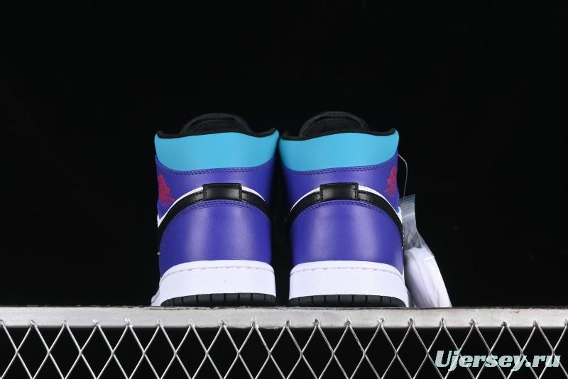 Nike Air Jordan 1 Mid AJ1 Lakers Colorway Black White Purple Mid-Top Casual Sneakers - DQ8426-154