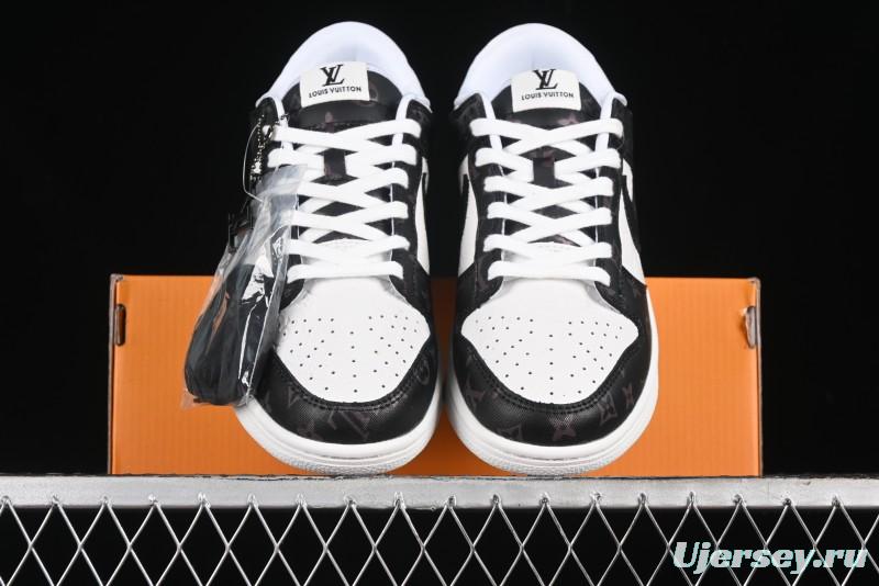 Nike SB Dunk Low LV Collaboration - Embossed White Black Print Anniversary High-End Custom Low-Top Casual Sneakers - DQ1098-361