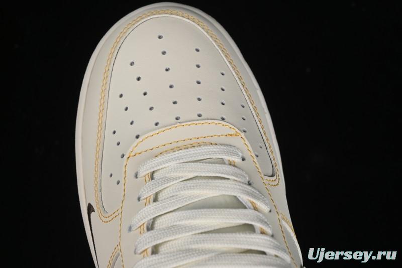 Nike Air Force 1 '07 Low UN Collaboration Casual Sneakers in Off-White with Yellow Stitch - KK3333-002
