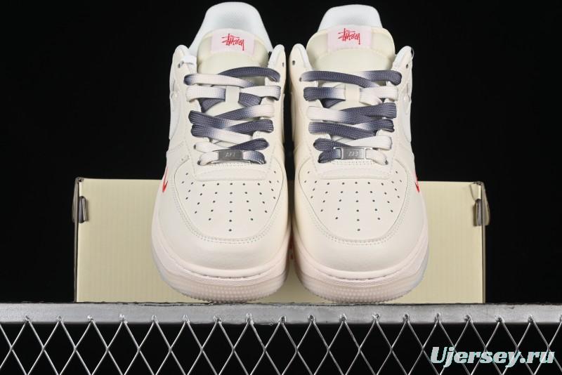 Nike Air Force 1 '07 Low Stussy Collaboration - White Grey Two-Tone Low-Top Casual Sneakers - XZ6188-015