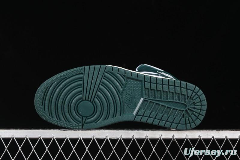 Nike Air Jordan 1 Mid Basketball Shoes in White/Oxidized Green - BQ6472-133