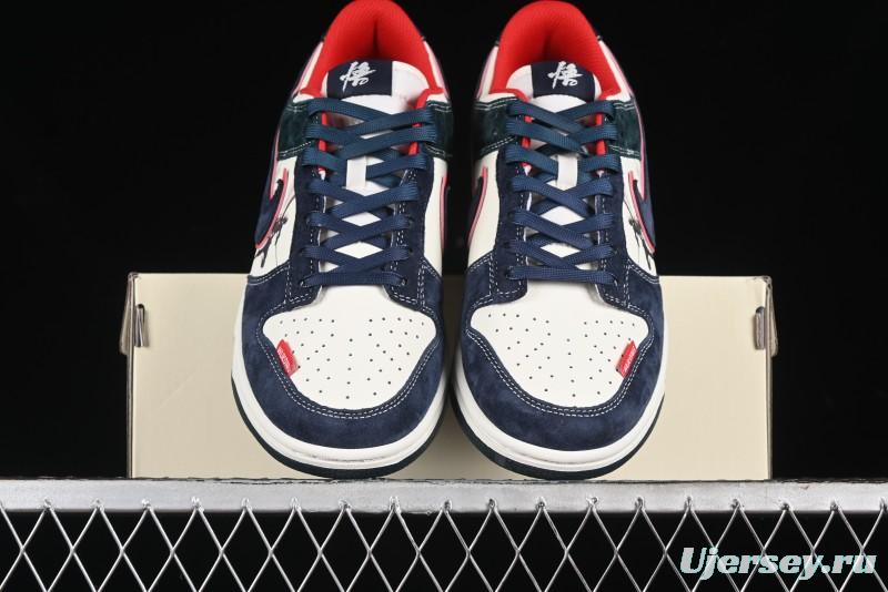 Nike SB Dunk Low Wukong Series - Beige with Navy Swoosh Anniversary Customized Low-Top Casual Skate Shoes - DJ2024-035
