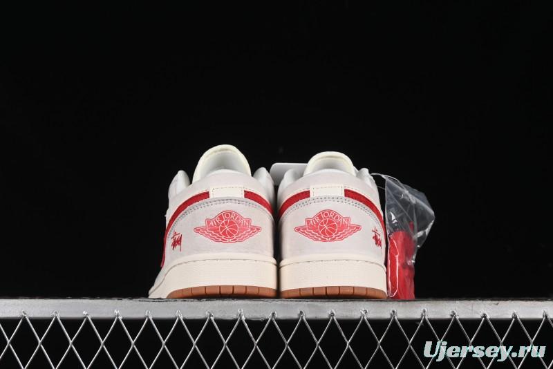 Nike Air Jordan 1 Low Stussy Collaboration - Pink Pig Retro Low-Top Basketball Shoes - SJ9950-023