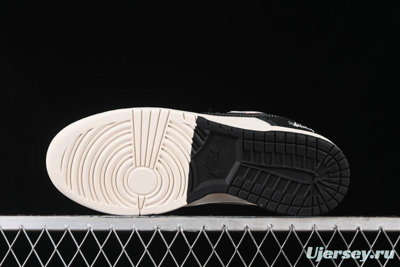 Nike SB Dunk Low Stussy Collaboration - Patchwork Cream Black Swoosh Anniversary Custom Low-Top Casual Skate Shoes - MM1089-023