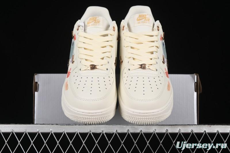 Nike Air Force 1 '07 Low Casual Sneakers with Mint Mambo Anime Theme and Gold Spray - ZH0316-040