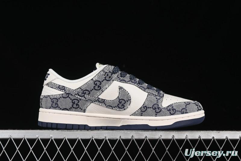 Nike SB Dunk Low Gucci Collaboration - Dark Blue Anniversary High-End Custom Low-Top Casual Skate Shoes - BB9676-313