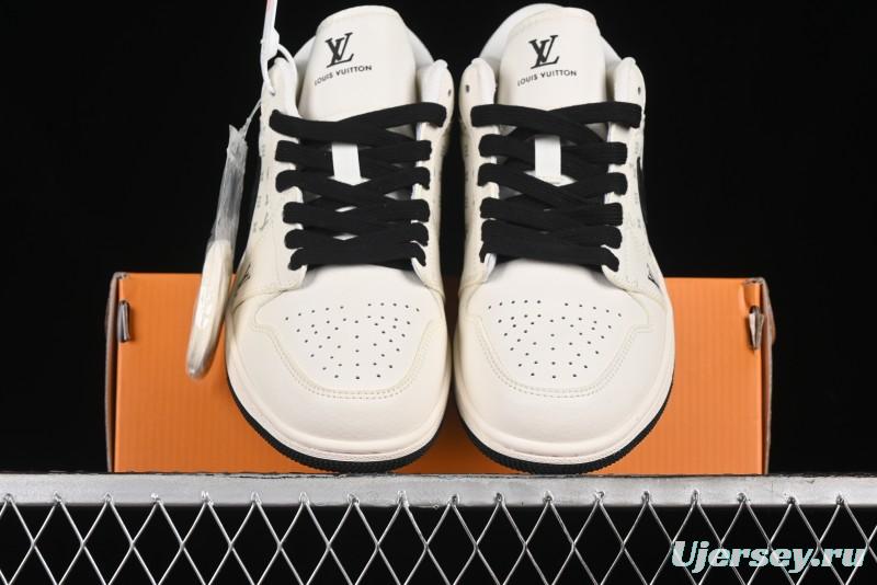 Nike Air Jordan 1 Low AJ1 LV Collaboration - Printed Dark Blue Swoosh High-End Custom Retro Basketball Shoes - WG8850-009