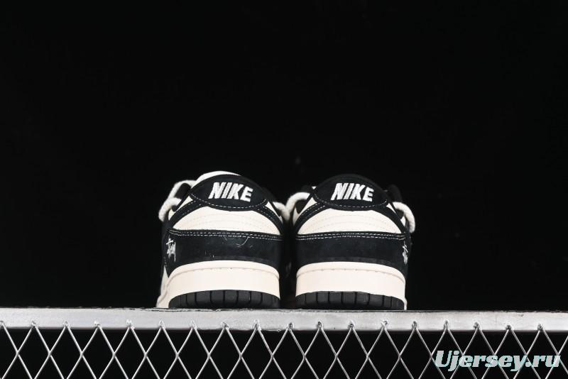 Nike SB Dunk Low Stussy Collaboration - White Embroidery Black Swoosh Anniversary Custom Low-Top Casual Sneakers - SJ2068-311