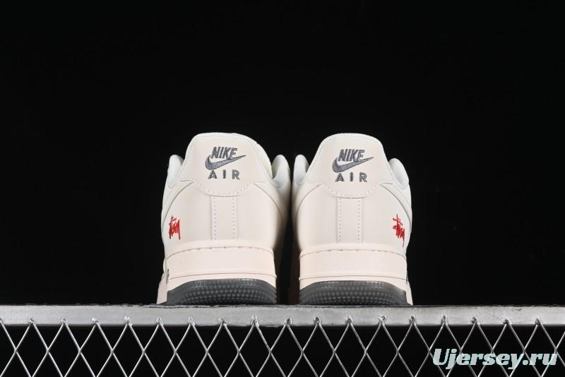 Nike Air Force 1 '07 Low Stussy Collaboration - White Grey Two-Tone Low-Top Casual Sneakers - XZ6188-015
