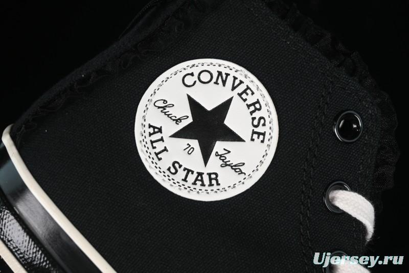 Converse Chuck 1970s High Top Canvas Shoes in Black Lace Punk Style - A10026C
