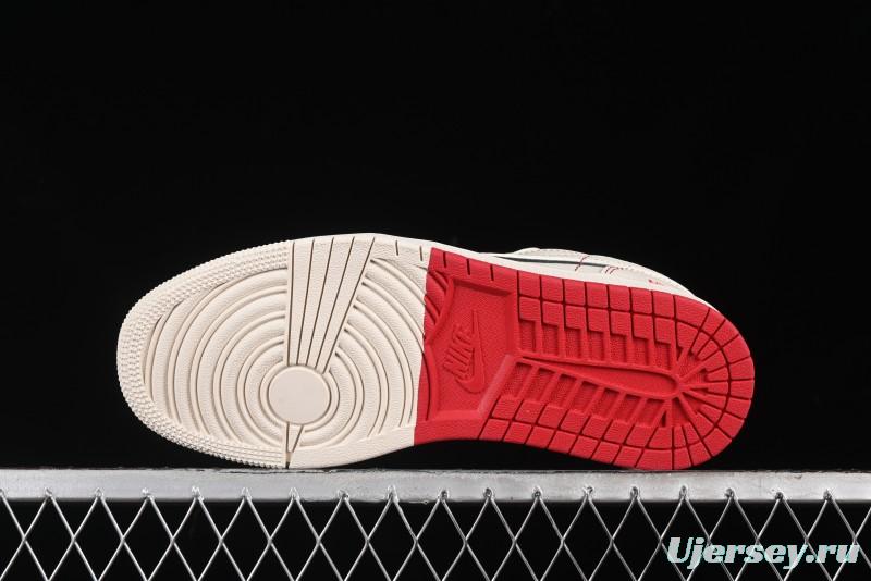 Nike Air Jordan 1 Low AJ1 Supreme Collaboration - Red Rabbit Retro Basketball Shoes - SJ9950-025