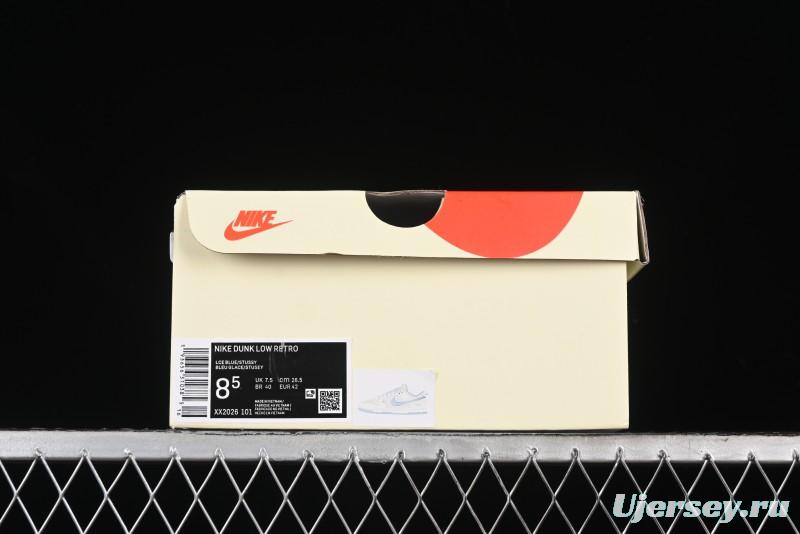 Nike SB Dunk Low Stussy Collaboration - Double Swoosh Ice Blue Anniversary Custom Low-Top Casual Skate Shoes - XX2026-101