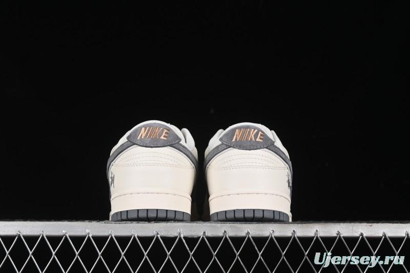 Nike SB Dunk Low Stussy Collaboration - Off White Grey Pig Anniversary Custom Low-Top Casual Skate Shoes - XX2025-888