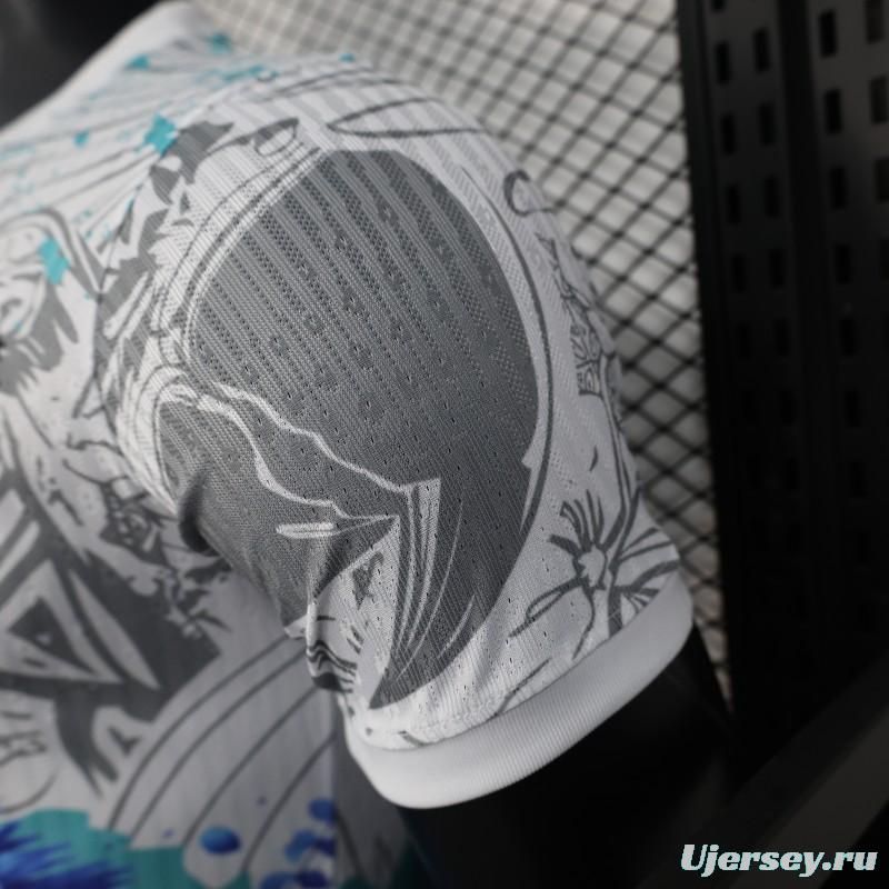 Player Version 2025 Brazil White with Blue Macaw Jersey