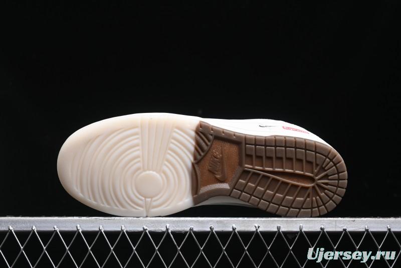 Nike SB Dunk Low Supreme Collaboration - White Brown Split Swoosh Anniversary High-End Custom Low-Top Casual Skate Shoes - BB8675-113