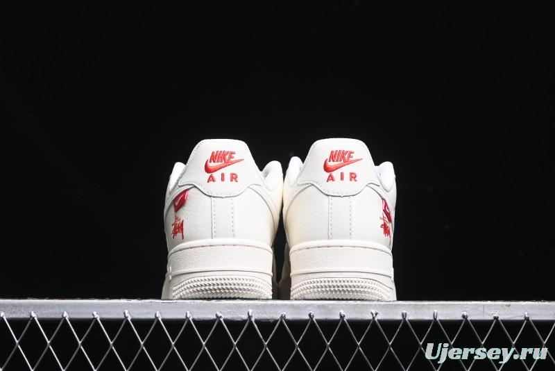 Nike Air Force 1 '07 Low Stussy Collaboration - AF1 White Red Label Low-Top Casual Sneakers - SJ6698-016