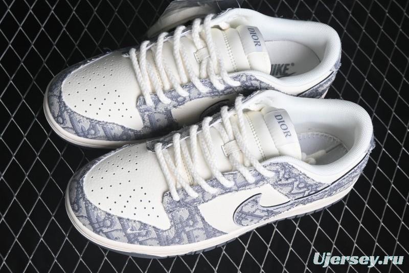 Nike SB Dunk Low Dior Collaboration - Woven Grey Check Anniversary High-End Custom Low-Top Casual Skate Shoes - YX5066-247