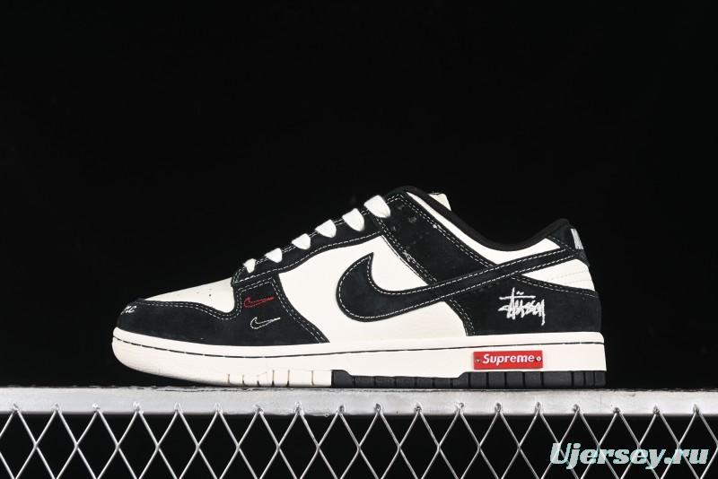 Nike SB Dunk Low Stussy Collaboration - Embroidered Black Swoosh Anniversary Custom Low-Top Casual Sneakers - MM1089-034