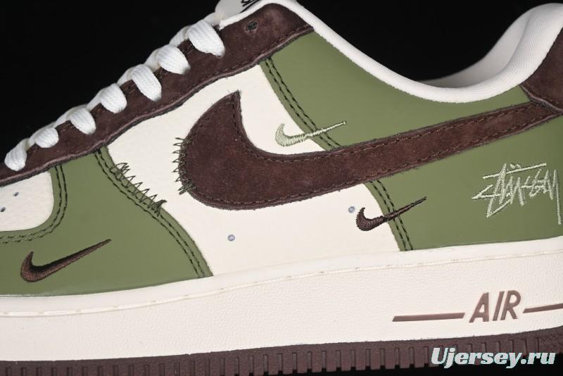 Nike Air Force 1 '07 Low Stussy Collaboration - Green Brown Low-Top Casual Sneakers - KK1988-038