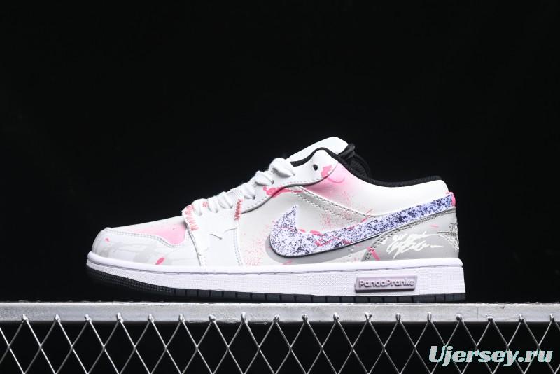 Nike Air Jordan 1 Low Retro Basketball Shoes - Panda Mischief Qixi Theme with Special Graffiti Design - 553558-132
