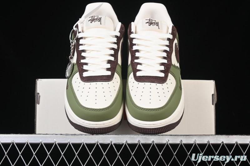 Nike Air Force 1 '07 Low Stussy Collaboration - Green Brown Low-Top Casual Sneakers - KK1988-038