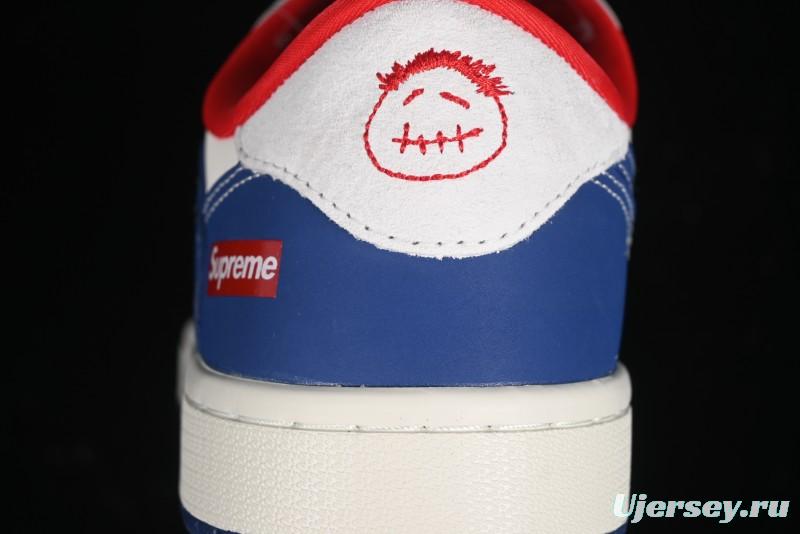 Nike Travis Scott x Fragment Design x Air Jordan 1 Low OG SP AJ1 Supreme Collaboration - Blue White Colorway Low Top Casual Sneakers CH6336-016