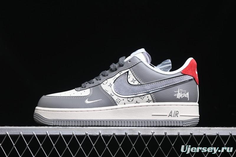 Nike Air Force 1 '07 Low Stussy Collaboration - Beige Grey Red Print Casual Sneakers - XZ6188-338
