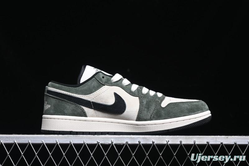 Nike Air Jordan 1 Low AJ1 The North Face Collaboration - Custom Premium Pigskin Dark Green Retro Basketball Shoes - DM9188-004