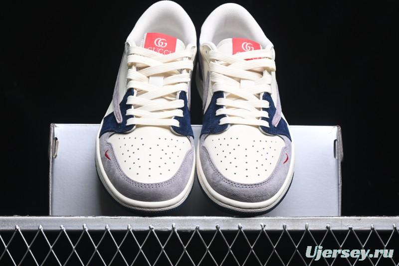 Nike Travis Scott x Fragment Design x Air Jordan 1 Low OG SP AJ1 Multi-Color Patchwork Low-Top Casual Sneakers - DM7866-039