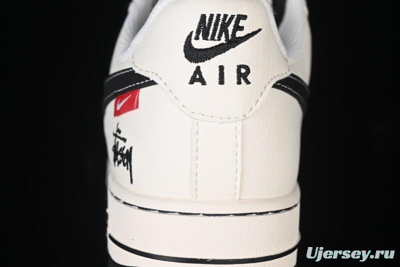 Nike Air Force 1 '07 Low Stussy Collaboration - Black Woven Label Low-Top Casual Sneakers - SJ6698-011