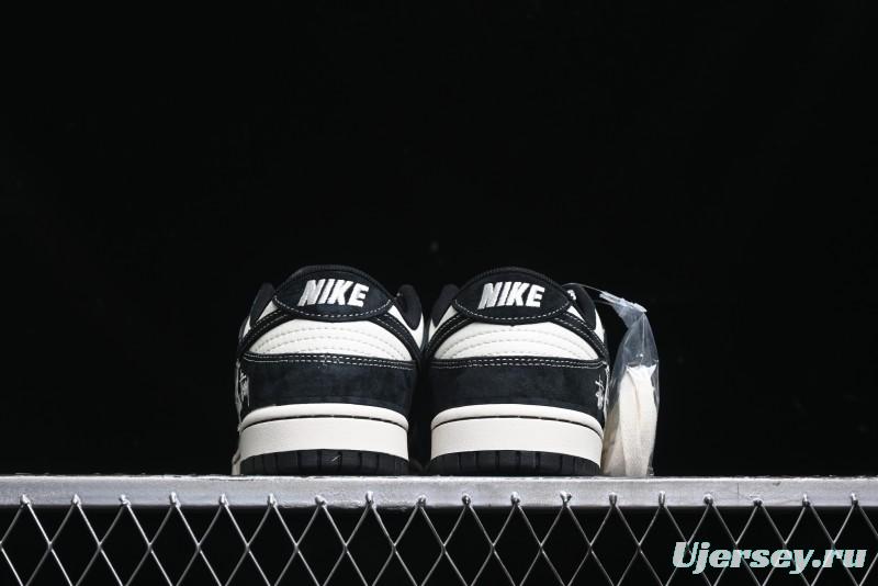 Nike SB Dunk Low Stussy Triple Collaboration - Patchwork Black Swoosh Anniversary Custom Low-Top Casual Skate Shoes - YX5066-222