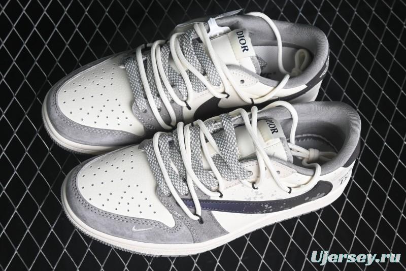 Nike Travis Scott x Fragment Design x Air Jordan 1 Low OG SP AJ1 Dior Collaboration - Splatter Lace-Up Low-Top Casual Sneakers DM9288-002