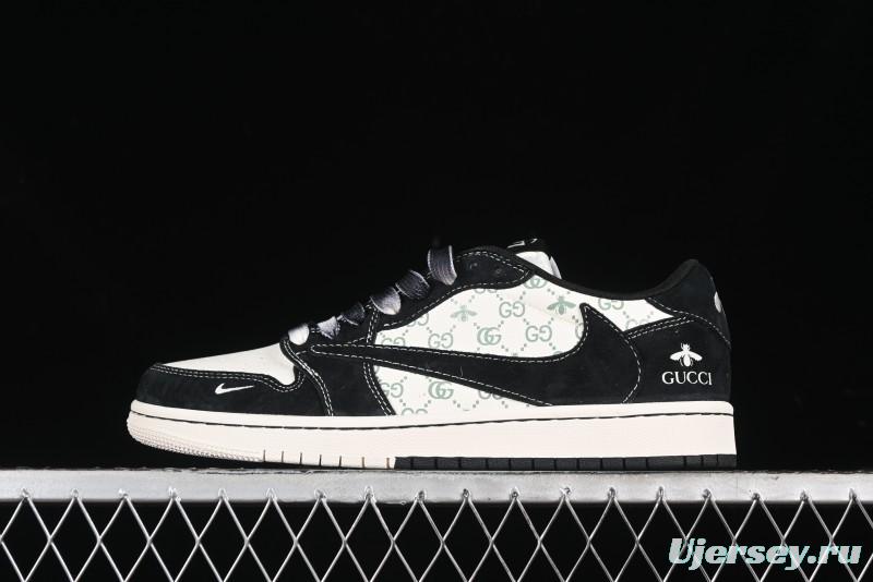 Nike Travis Scott x Fragment Design x Air Jordan 1 Low OG SP AJ1 Gucci Collaboration - Black Dragonfly Low-top Casual Sneakers - SJ2068-139