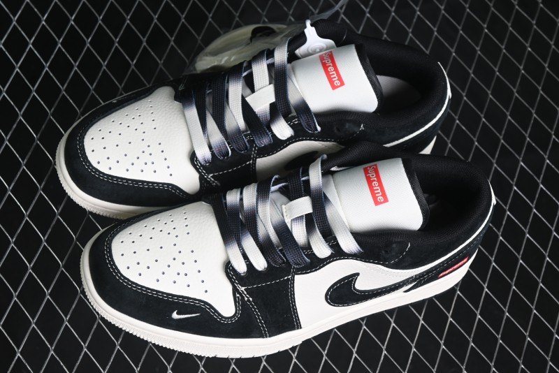 Nike Air Jordan 1 Low AJ1 Supreme Collaboration - Black White Two-Tone Retro Basketball Shoes - SJ9950-021