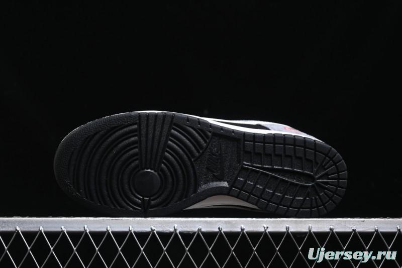 Nike SB Dunk Low Supreme Collaboration - Carbon Black Grey Pig Anniversary High-End Custom Low-Top Casual Skate Shoes - XX3186-206