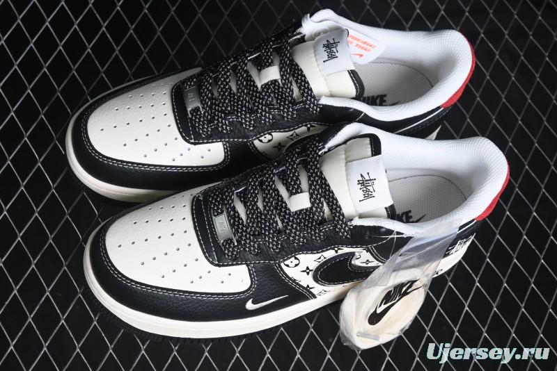 Nike Air Force 1 '07 Low Stussy Collaboration - Beige Black Pattern Red Outsole Low Top Casual Sneakers - XZ6188-339