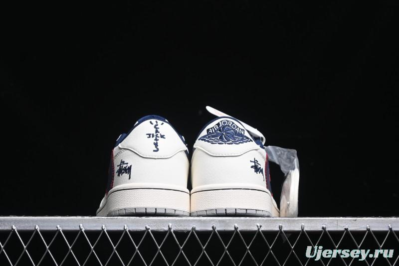 Nike Travis Scott x Fragment Design x Air Jordan 1 Low OG SP AJ1 Sneakers with Reverse Swoosh - SJ2068-134
