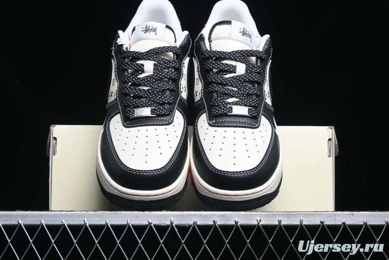 Nike Air Force 1 '07 Low Stussy Collaboration - Beige Black Pattern Red Outsole Low Top Casual Sneakers - XZ6188-339