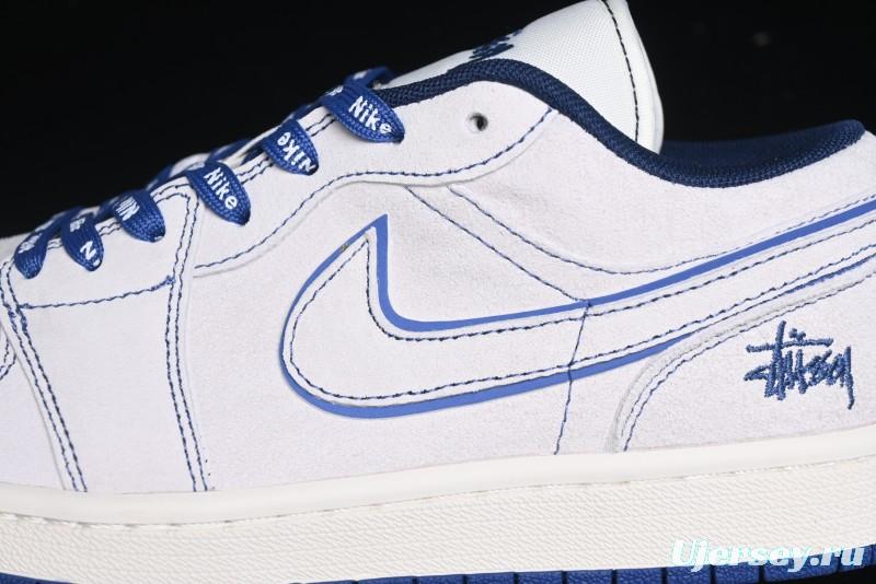 Nike Air Jordan 1 Low Stussy Collaboration - Premium Custom Retro Basketball Shoes with Blue-Grey Accents - DM9188-006