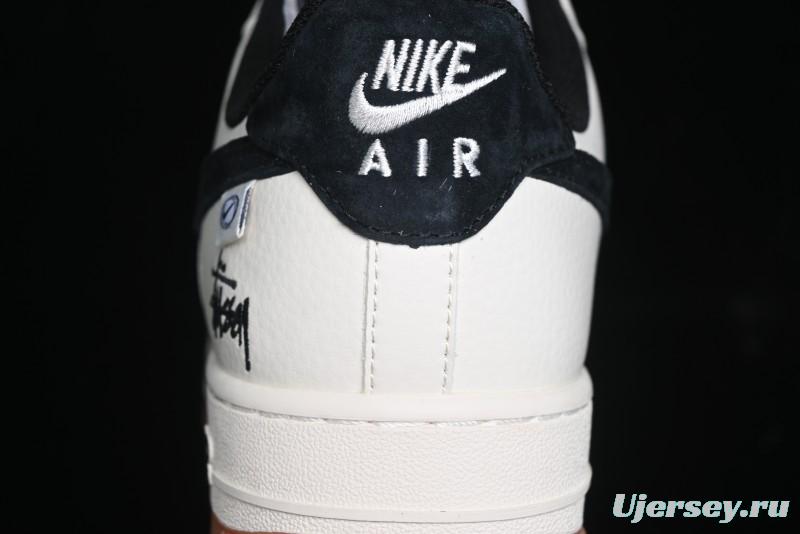 Nike Air Force 1 '07 Low Stussy Collaboration - Beige Black Hook Gum Sole Low-Top Casual Sneakers - XZ6188-255