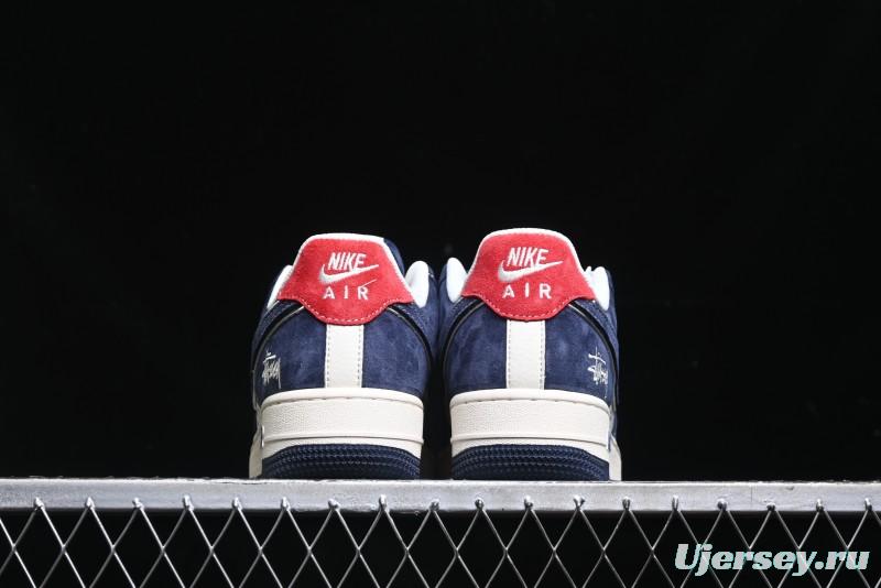 Nike Air Force 1 '07 Low Stussy Collaboration - Navy Red Print Casual Sneakers - XZ6188-350