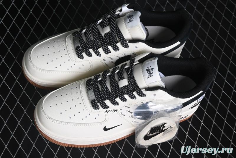 Nike Air Force 1 '07 Low Stussy Collaboration - Beige Black Hook Gum Sole Low-Top Casual Sneakers - XZ6188-255