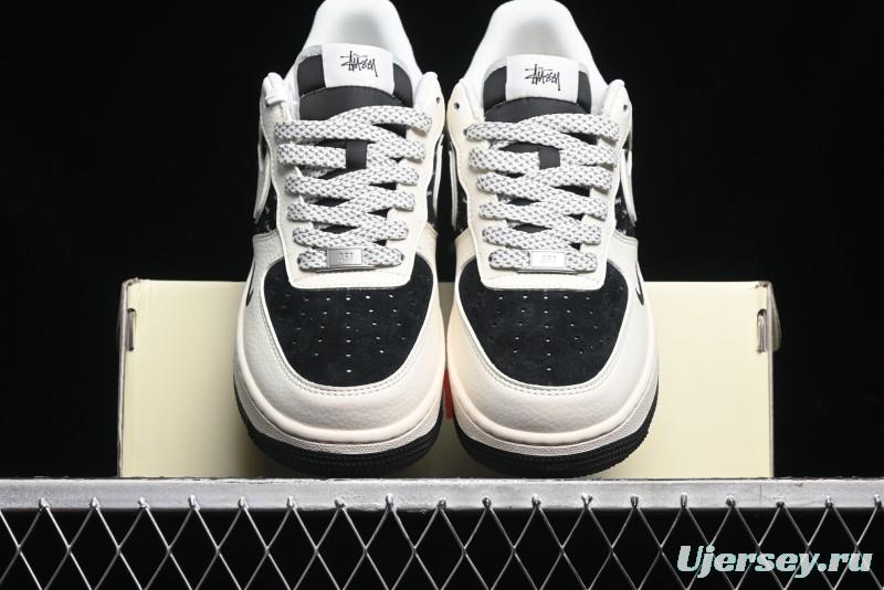 Nike Air Force 1 '07 Low Stussy Collaboration - Black Sail Silver Swoosh Casual Sneakers - XZ6188-729