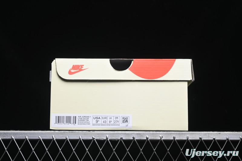Nike Travis Scott x Fragment Design x Air Jordan 1 Low OG SP AJ1 Sneakers with Reverse Swoosh - SJ2068-134