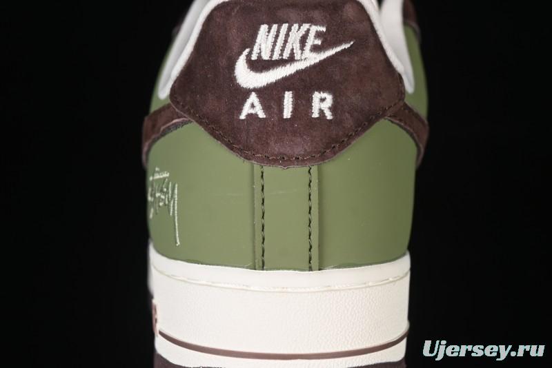 Nike Air Force 1 '07 Low Stussy Collaboration - Green Brown Low-Top Casual Sneakers - KK1988-038