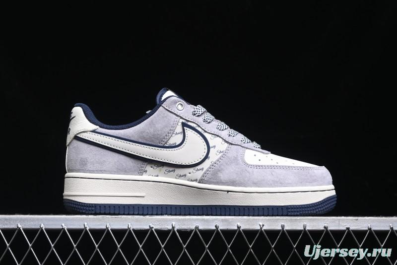 Nike Air Force 1 '07 Low Stussy Collaboration - Grey White with Blue Outsole Low-Top Casual Sneakers - SJ6698-006