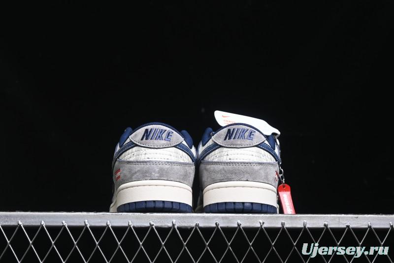 Nike SB Dunk Low Supreme Collaboration - Grey White Dark Blue Swoosh Anniversary High-End Custom Low-Top Casual Skate Shoes - DM6868-005