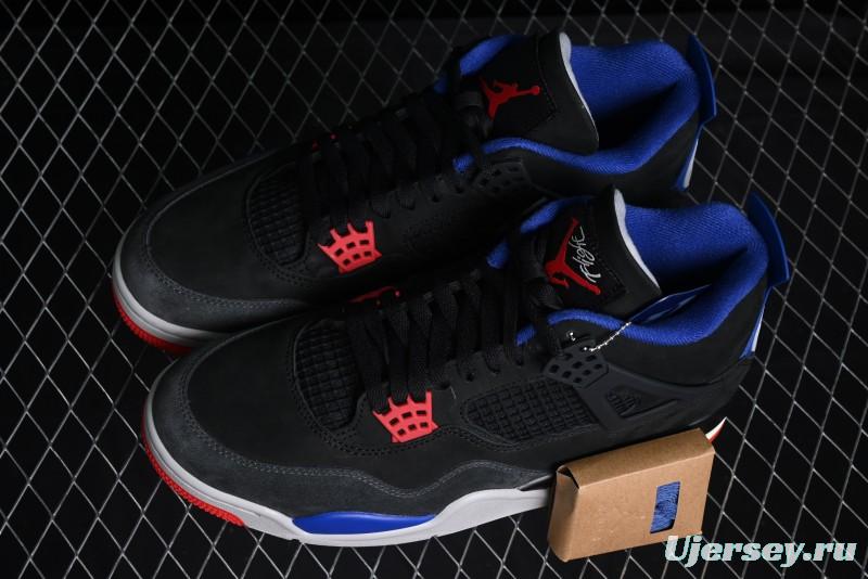 Nike Air Jordan 4 Retro Basketball Shoes with Black-Grey-Blue Color Blocking - FV5029-003