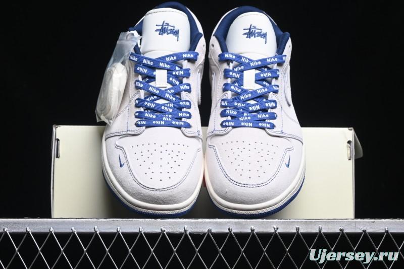 Nike Air Jordan 1 Low Stussy Collaboration - Premium Custom Retro Basketball Shoes with Blue-Grey Accents - DM9188-006