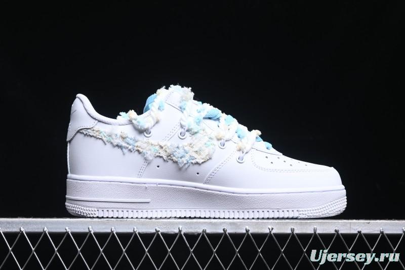 Nike Air Force 1 '07 Low Casual Sneakers with Valentines Day Theme and Blue Bow Detail - CH9999-223